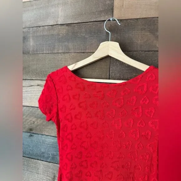 Vintage 90s All That Jazz Red Heart Textured Mini Dress - Picture 8 of 11